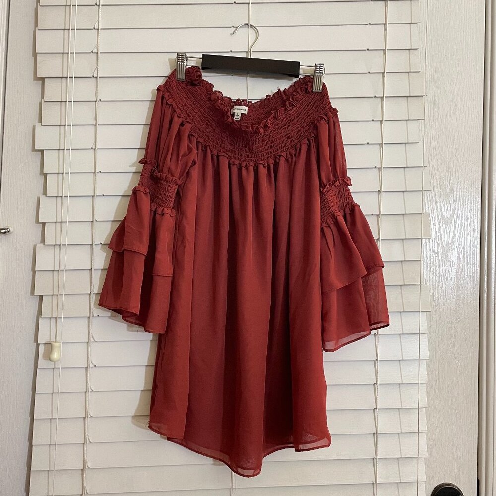 Max Studio - Red Off The Shoulder Puff Sleeve Top -  Size S